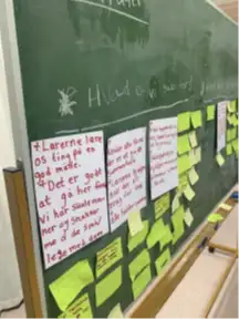 Billede af tavle med stikord fra Koldby Skoles elevr&aring;d