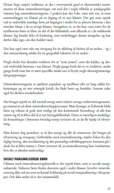 Billedet viser: Et uddrag fra Rasmus Alenkærs sidste bog som omhandler strukturel stabilitet som et problem for skolens praksis.