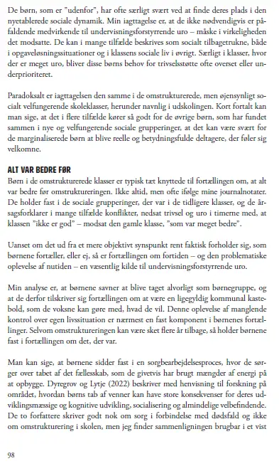 Billedet viser: Et uddrag fra Rasmus Alenkærs sidste bog som omhandler strukturel stabilitet som et problem for skolens praksis.