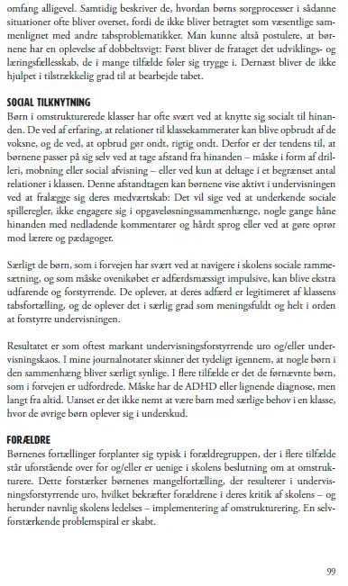 Billedet viser: Et uddrag fra Rasmus Alenkærs sidste bog som omhandler strukturel stabilitet som et problem for skolens praksis.