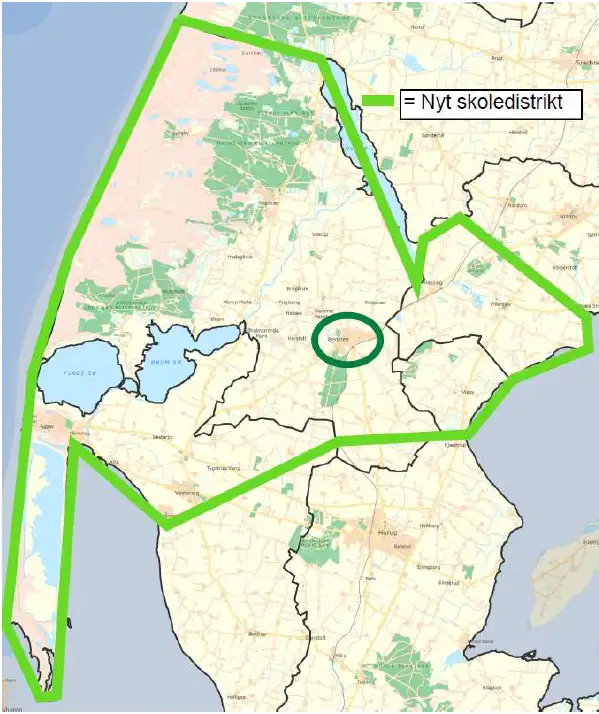 Billedet viser forslag til nyt Bedsted skoledistrikt. Kontakt evt. afdelingen for gennemgang. 